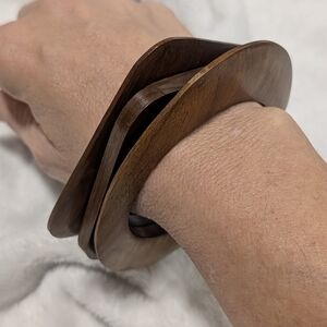 Earthy Boho Mid Century Style Stackable Wooden Bangle Bracelet Trio